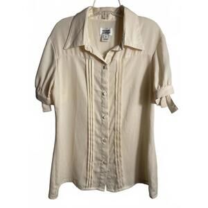 VTG Vintage Blouse Women's Medium Cream Pleated Coquette